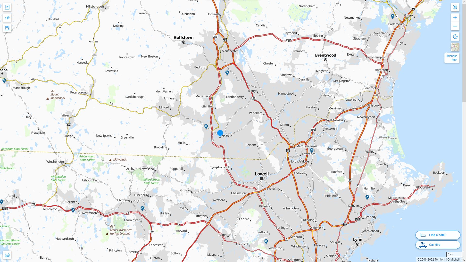Nashua New Hampshire Highway and Road Map